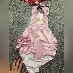 Isabella first birthday name monogram onesie ruffle